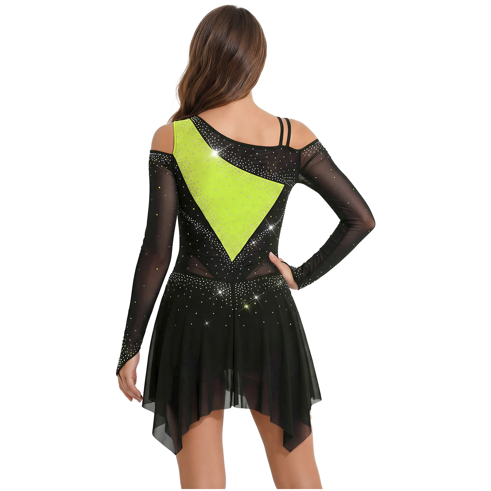 女性体操フィギュアスケートバレエ叙情的ダンスパフォーマンス衣装長袖現代古典ダンスレオタードドレス