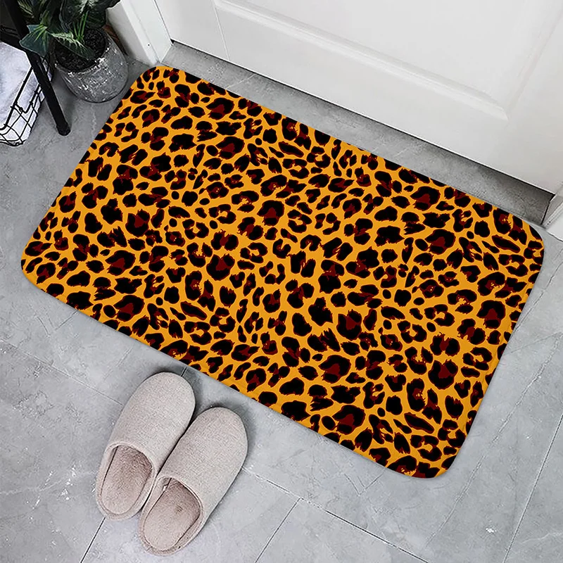 

Leopard Print Tiger Striped Pattern Kitchen Bath Entrance Door Mat Seude Anti-Slip Absorbent Home Decor Coral Rug Carpet Doormat