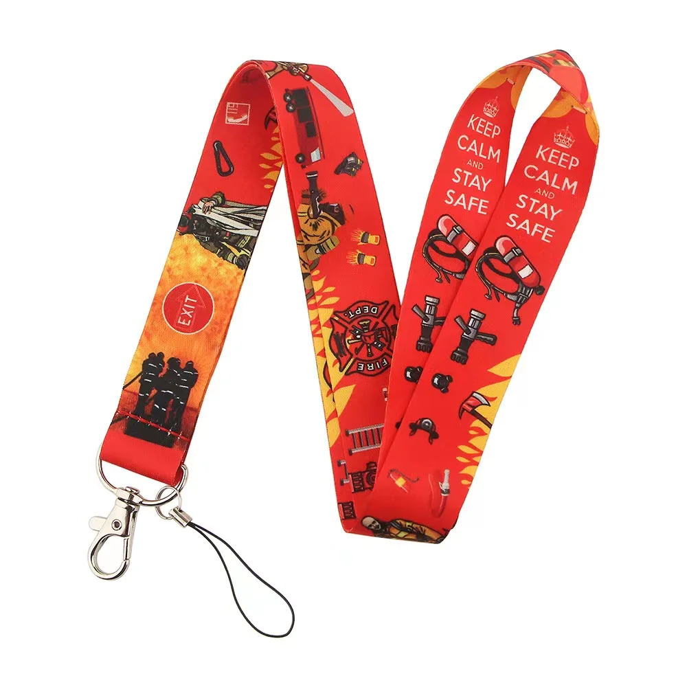 10PCS Heroic firefighters Keychain Lanyard For Keys Neck Strap ID Card Badge Holder Mobile Phone Hanging Rope Webbing Ribbon