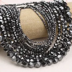 Faceted Round Natural Stone Beads Black Hematite Loose Spacer Beads for Jewelry Making Bracelet DIY 2 3 4 6 8 10mm Accessories