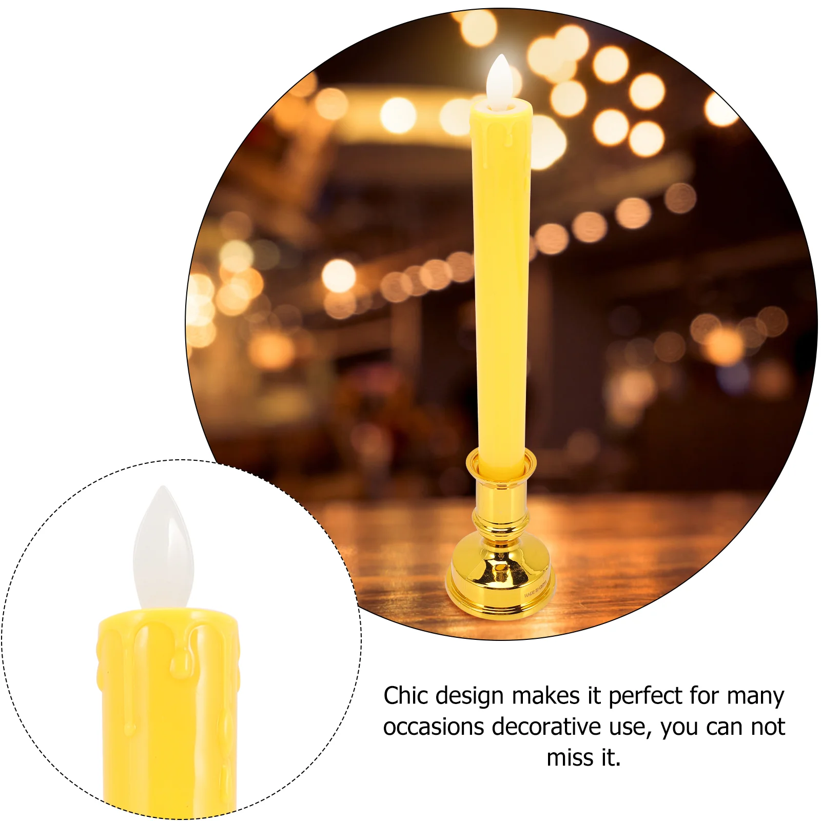 2 Pcs Electronic Tea Lights Flickering Flameless Candles Swing Double-sided Tape Yellow Operated Batteries