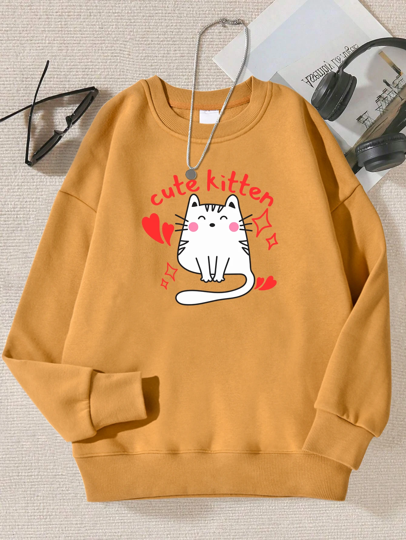 

Cartoon Love Cute Cat Prints Women Sweatshirts Warm Multicolor Pullover Casualfashion Sportswear Fleece Autumn Female Clothing