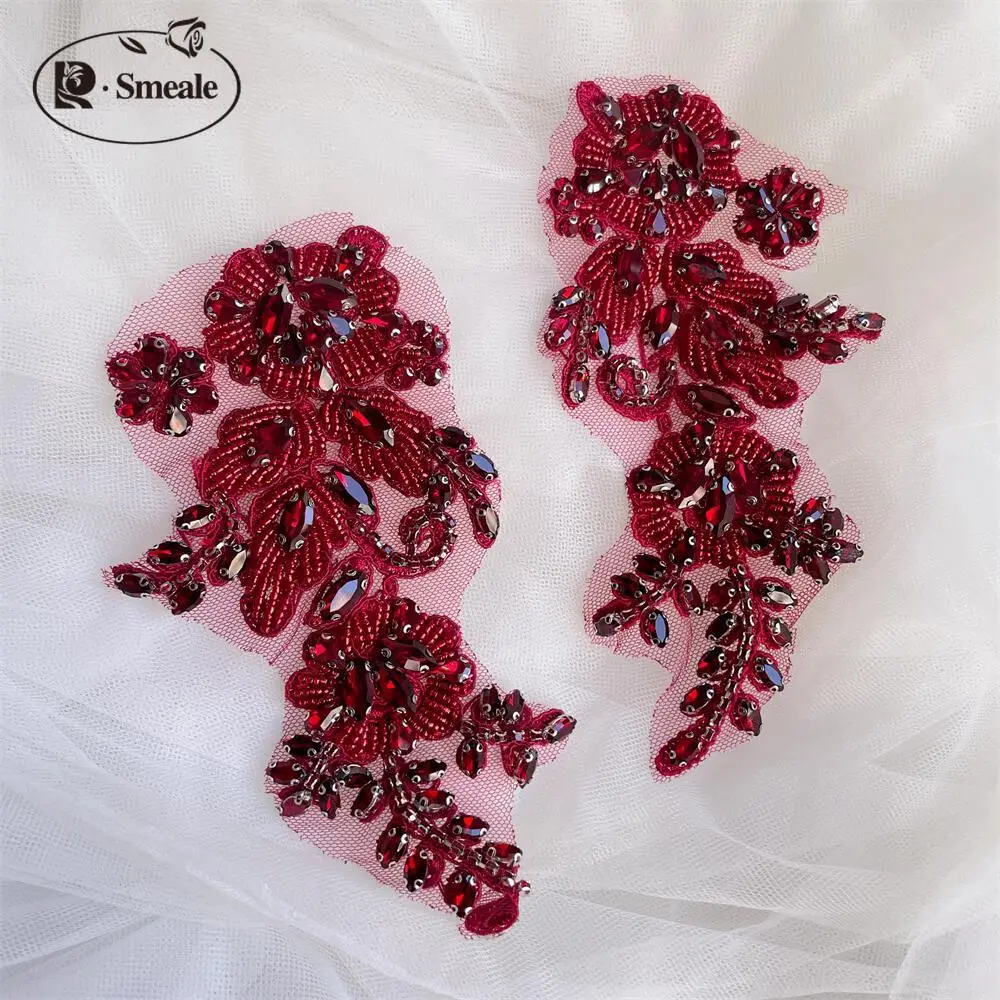 1 Paar handgenähte Glas-Bohrspiegelblumen, funkelnde Strassblumen für Mäntel, Taillenbänder, Schultern, Hochzeitskleider, DIY-Applikation RS4898 – Detail 6