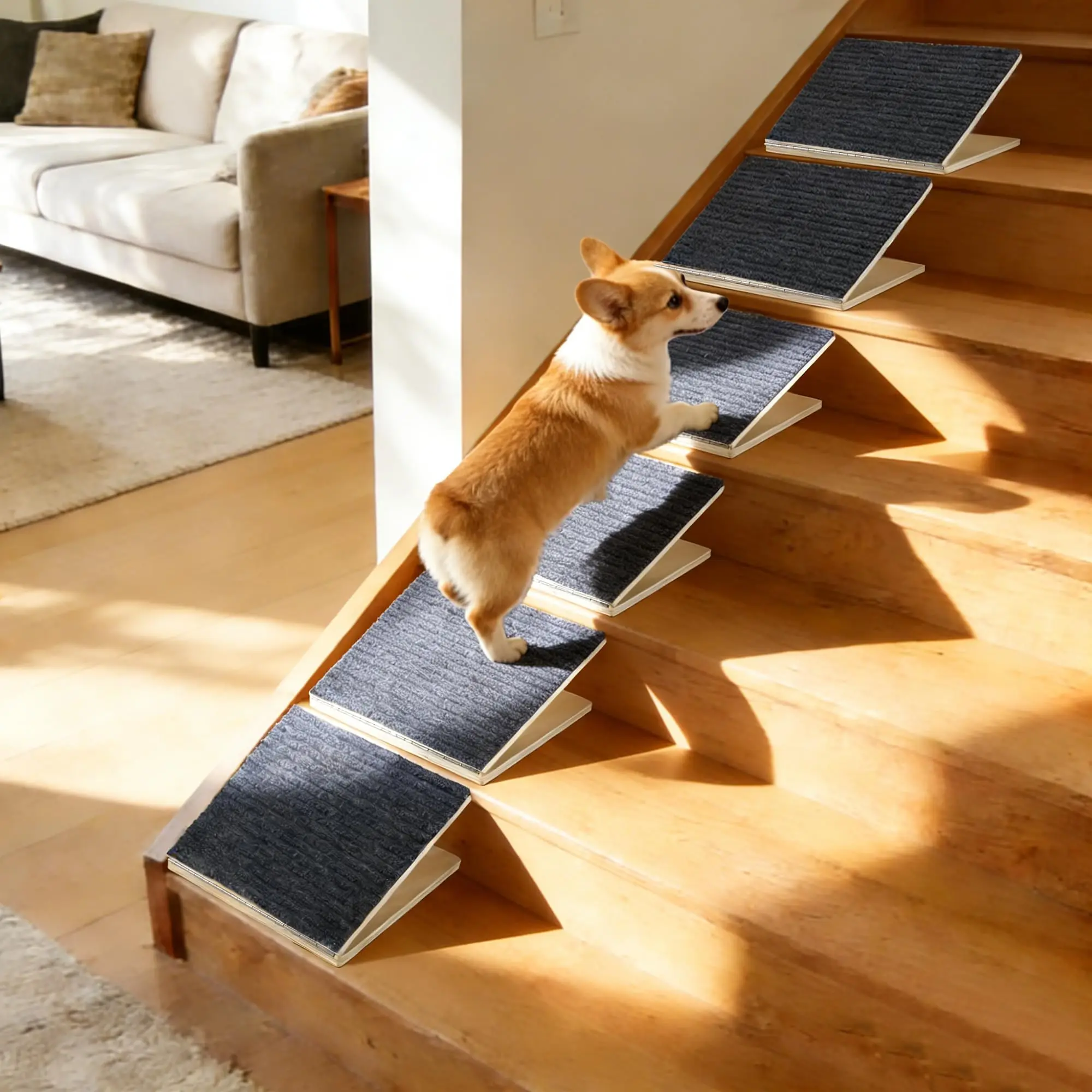 Foldable Wooden Dog Stairs Wedge Pet Cat Steps Ramp Helper Indoor for Small Dogs Old Cats Older Senior Orthopedic Dog Puppy