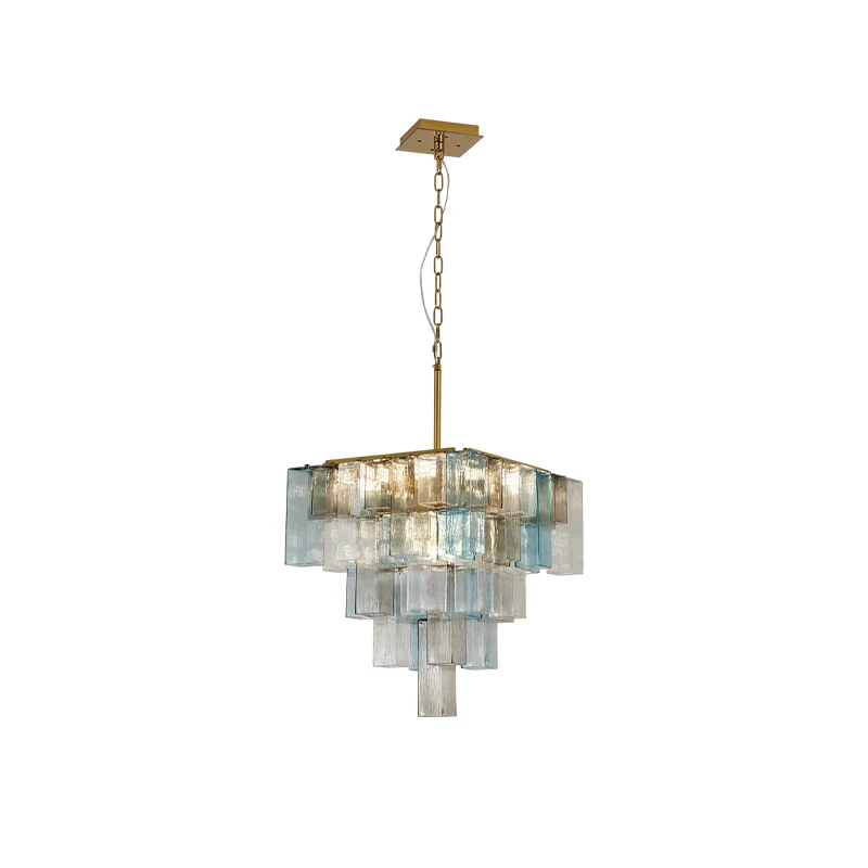 2026 Trendy Blue Clear Glass Art Dimmable LED Chandelier Lighting Suspension Luminaire Lampen Hanging Light For Living Room