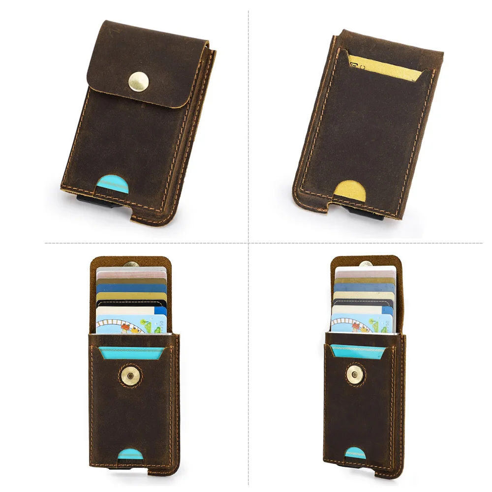MITAO FACTORY Men's Credit Card Holder Wallet RFID Leather Hasp Card Case Man Casual Designer Mini Cards Aluminum Box Purse