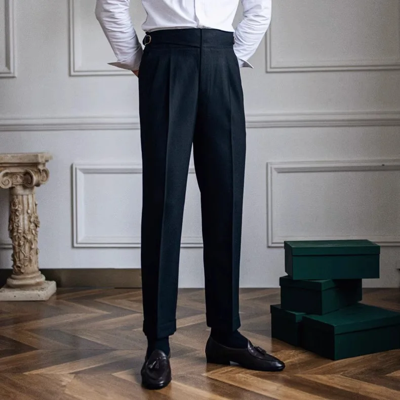 

Spring and Autumn Men's Italian Neapolitan High Waist Straight Casual Pants British Retro Versatile Pants