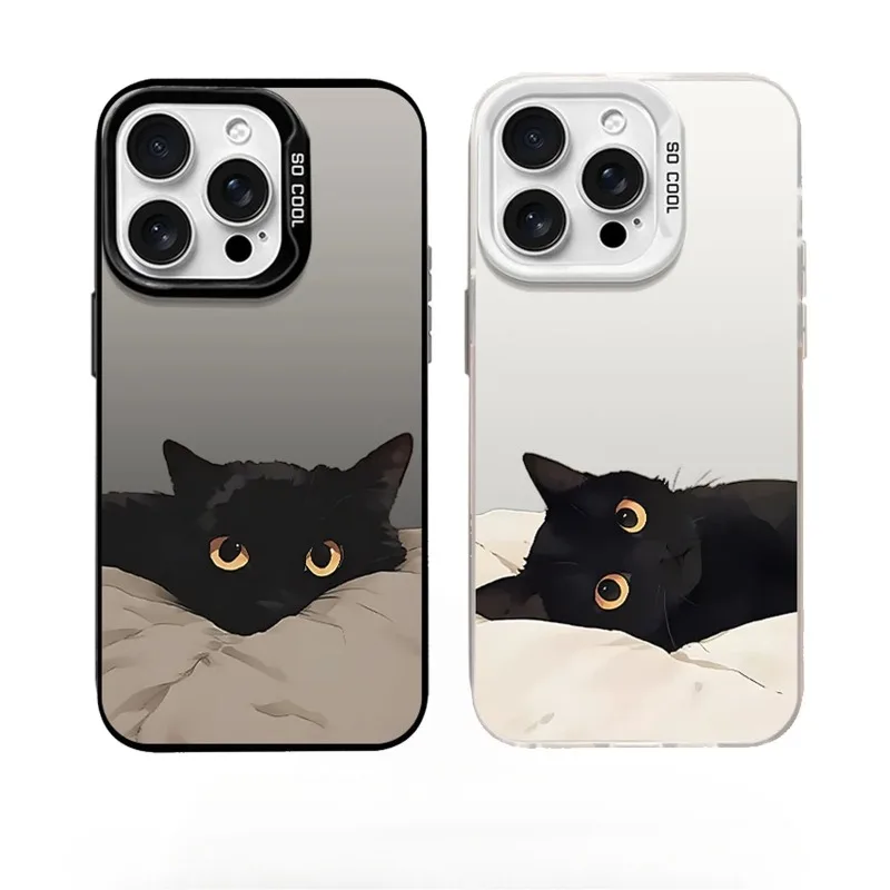 

Cartoon Black Cat Couple Phone Case Suitable for iPhone16 15 14 13 12 11 Pro/Max/Plus Anti vibration Back Cover Anti fingerprint