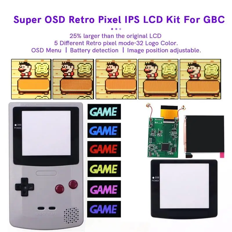 

New Super OSD RETRO PIXEL GBC V4 Pro IPS LCD SCREEN KIT Backlight Hight Light For GameBoy Color For GBC V4 Pro IPS LCD Kit