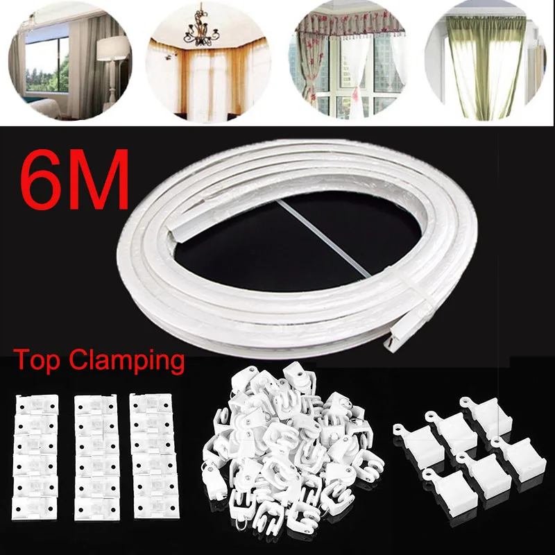 

6M Curtain Track Rail Bendable Top Clamping Track Curtains Pole Accessories Straight Curtain Track Window Rod Modern Style