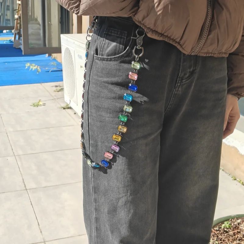 Colour Agate Crystal Pants Chain Men And Women One\'s Waist Luxury Accessories Gothic Ethnic Style Y2K KeyChain Wholesaler