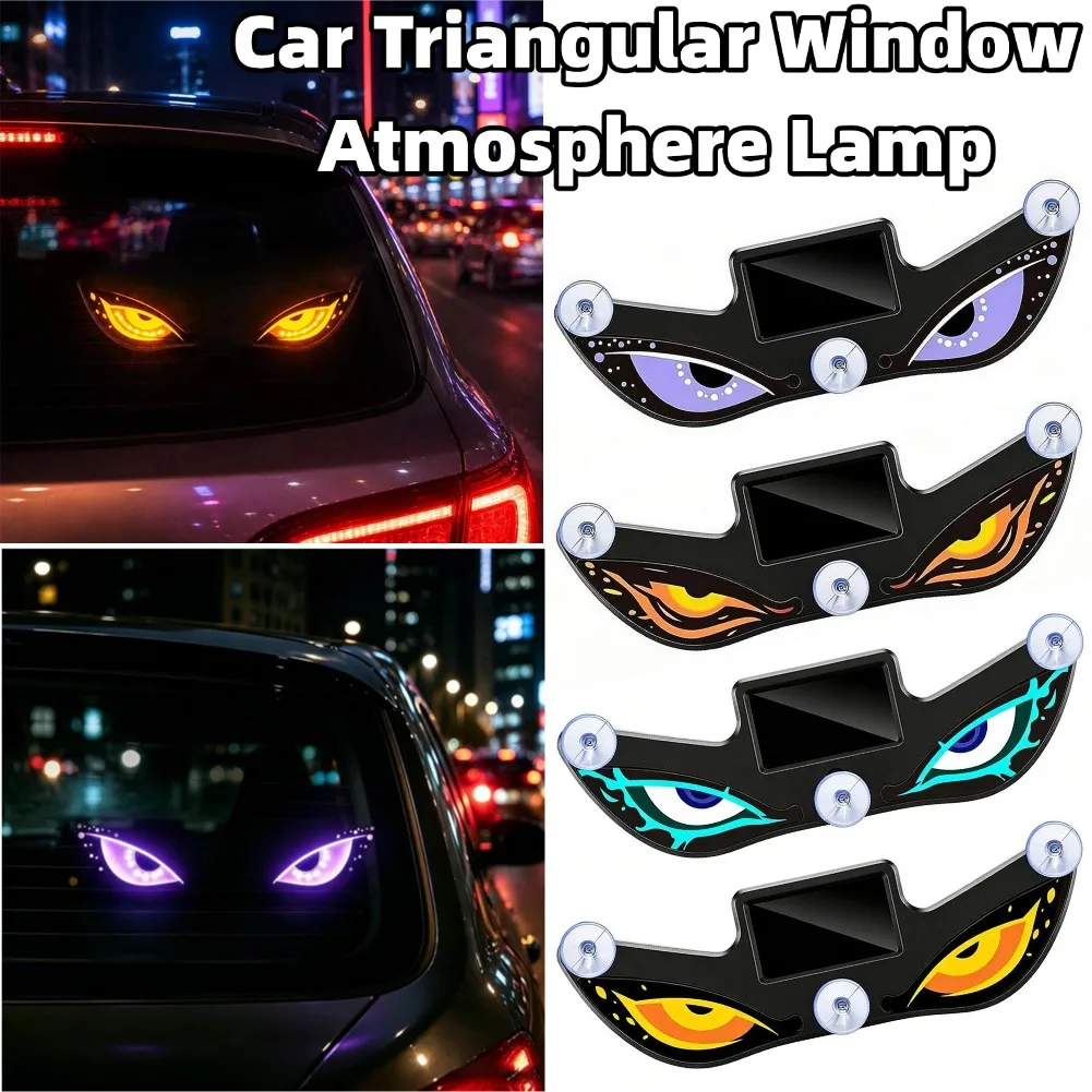 Anti-Collision Car Rear Window Solar Warning Light, Cool Blinking Devil Eye LED Atmosphere Lamp for Car Interior Decoration