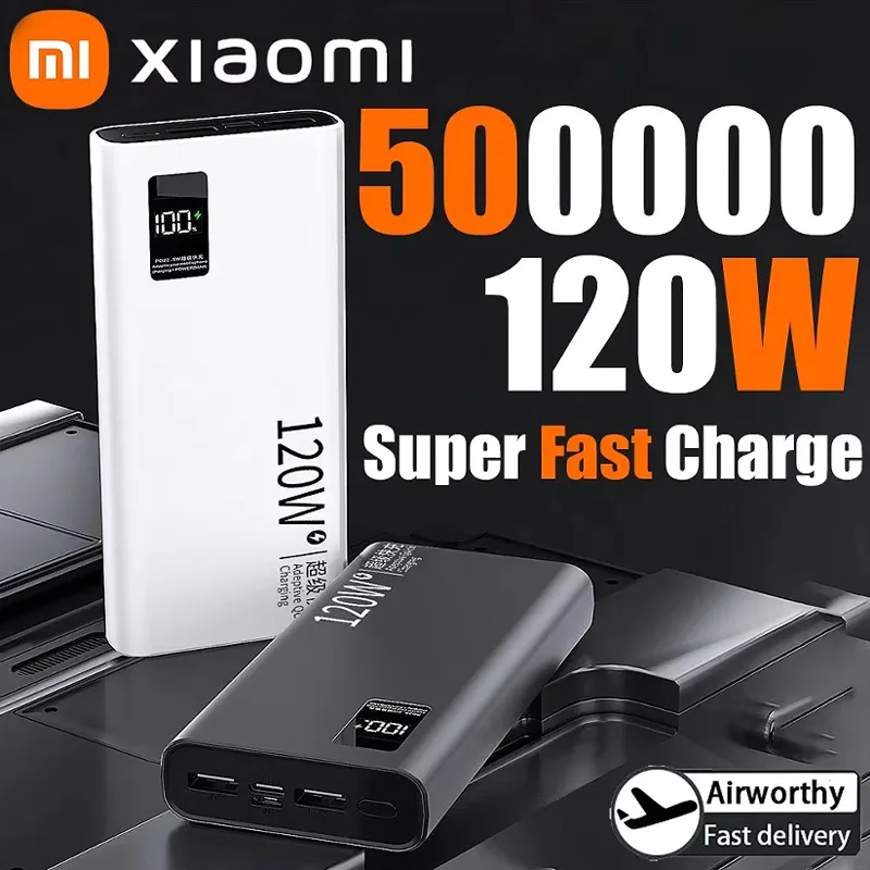 Xiaomi 500000mAh banco de energía de alta capacidad 120W carga rápida cargador de batería externo portátil para iPhone Samsung
