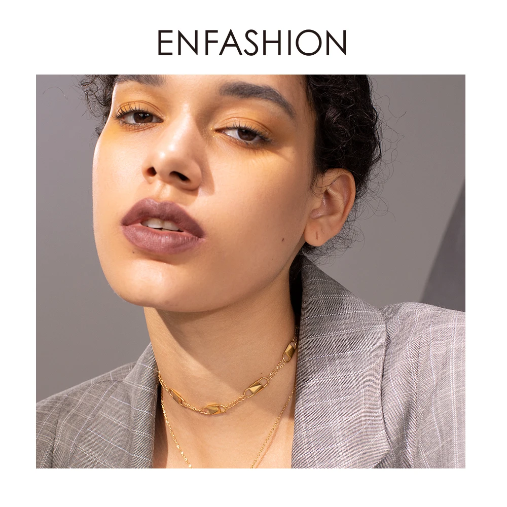 ENFASHION Lock Crystal Choker Necklace Women Gold Color Stainless Steel Punk Pendants Necklaces Femme Fashion Jewelry P193037