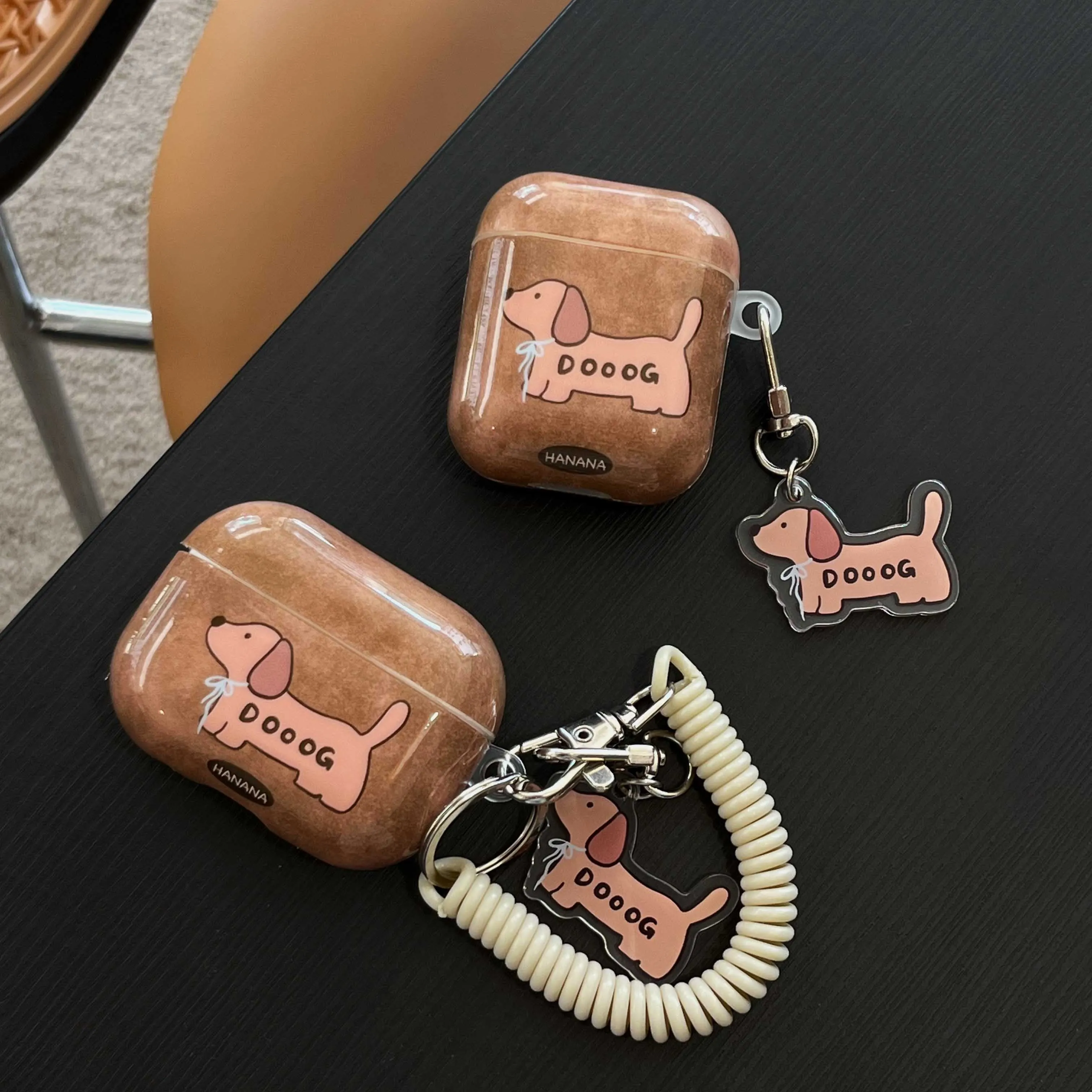 Autume brown cartppn dachhund earphone case for apple airpods 3 pro pro2nd 4 ins protector cover for airpod 1 2 pendant rope