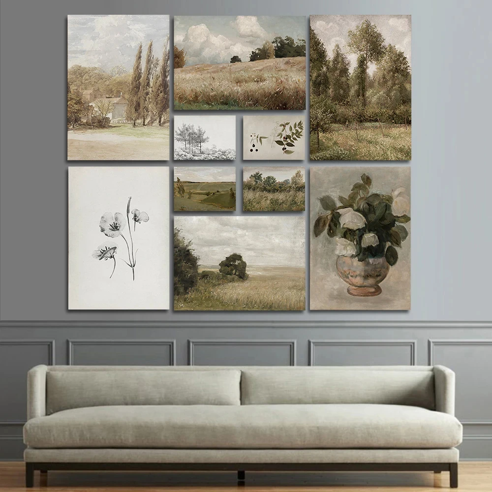 Nordic Vintage Elegant Natural Scape Flower Plant Print Canvas PaintingPosters  Wall Art Picture for Living Bedroom Home Decor