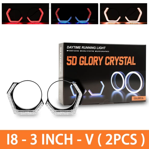 Светодиодные кольца-глазки 2.5" 3" 5D RGB LED с функцией DRL и указателем поворота, управление через приложение, для автомоби...