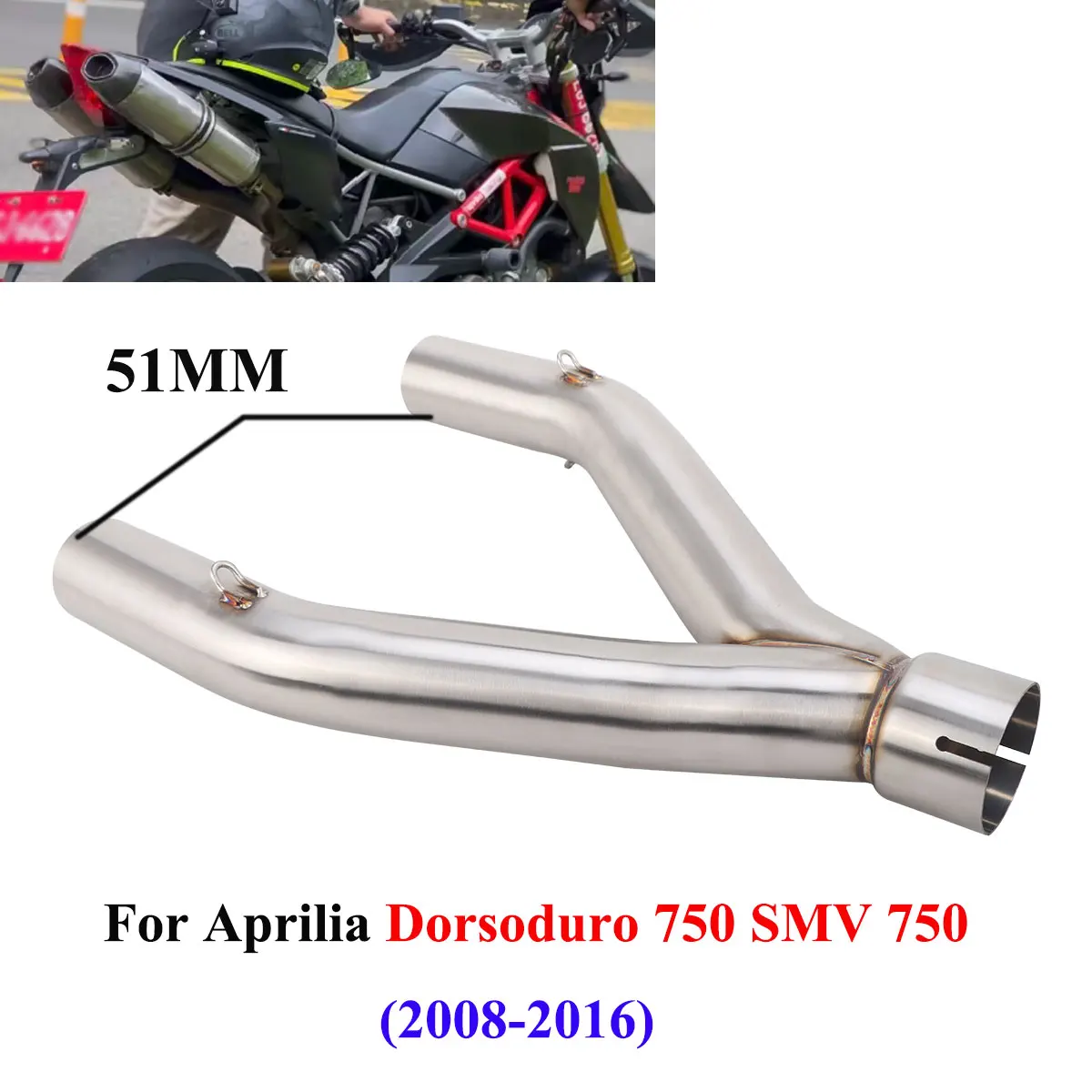 

For Aprilia Dorsoduro 750 SMV750 DD750 2008-2016 Motorcycle Exhaust Middle Link Pipe 51MM Muffler Escape Dual Pipe