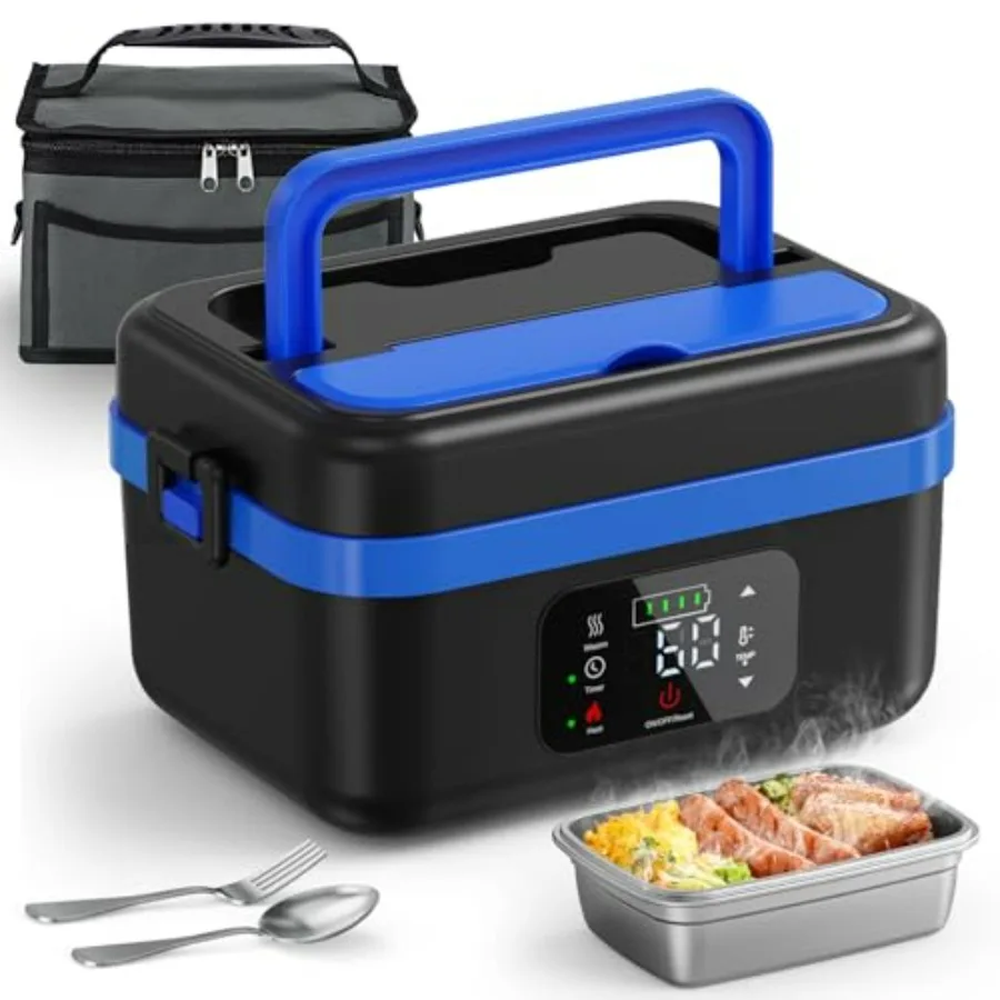 

Cordless Electric Lunch Box for Adults 16000mAh Battery-Powered Heated Lunch Box 1L Rechargeable Self-Heating Food Warmer with