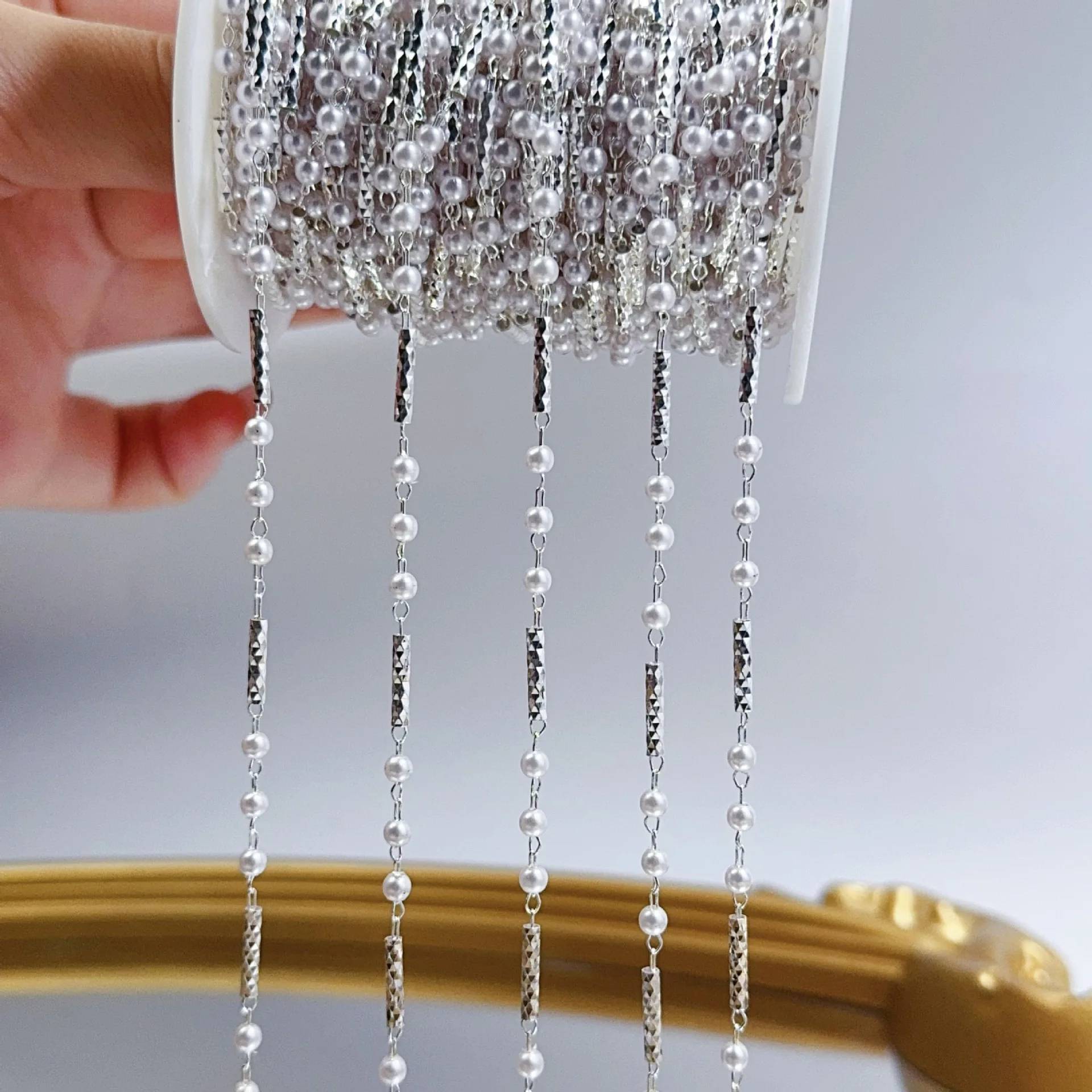 0.5/1/2M Imitation Pearl Copper Tube String Chains DIY Hairpin Garment Tassel Chains Jewelry Making Accessories Chains Wholesale
