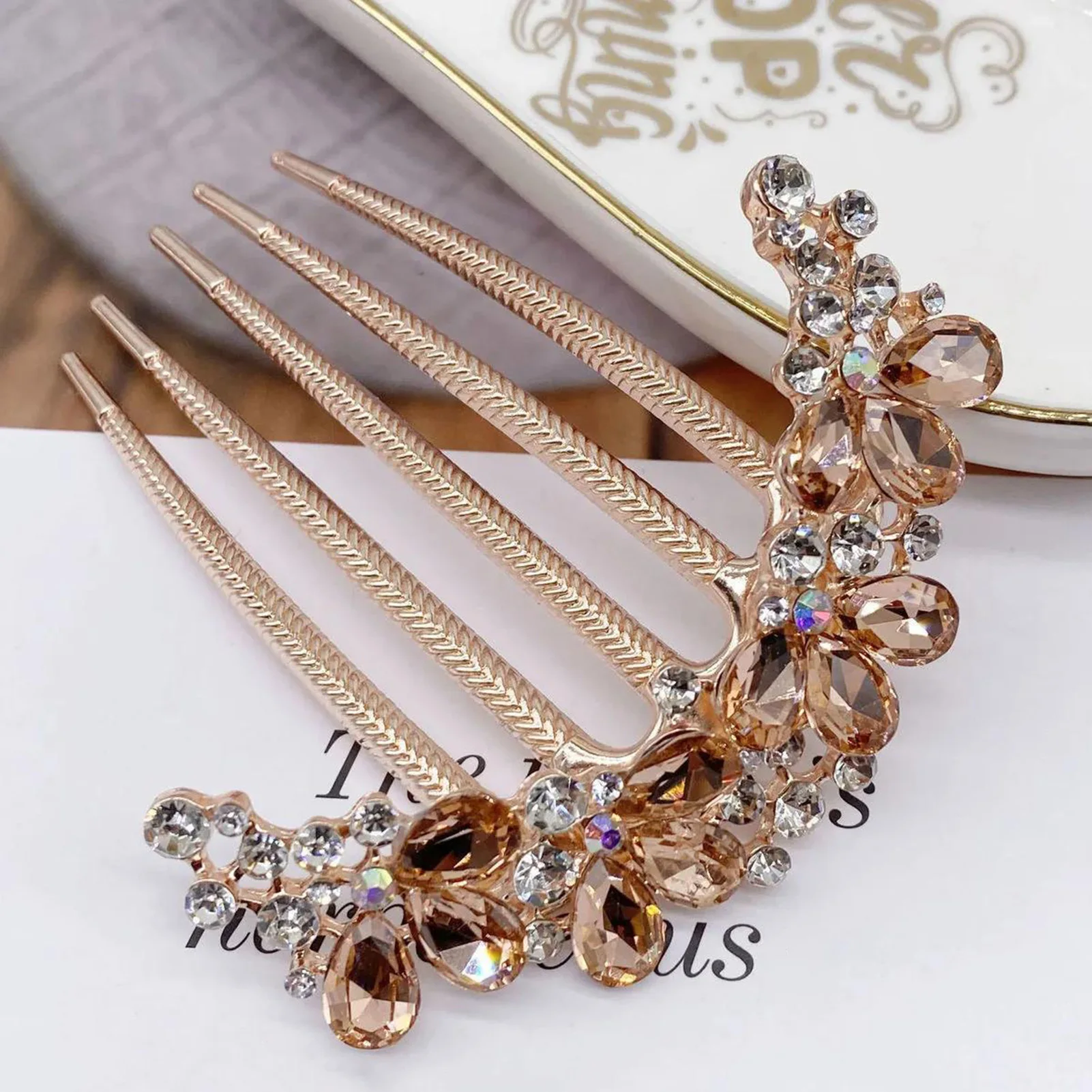 Sparkly Rhinestone Wedding Hair Combs Purple/Blue/Champagne Crystal Hairpins Ponytail Holder Jewelry for Bride Bridesmaids image 4