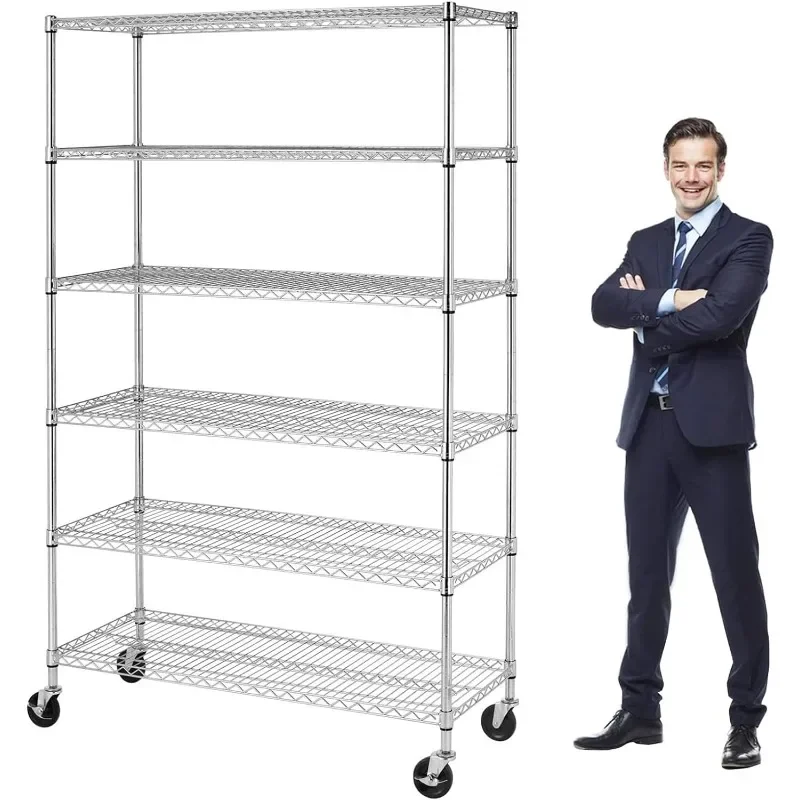 For YRLLENSDAN 6000Lbs Capacity Adjustable Storage Shelves Heavy Duty Shelving Unit 6 Tier Metal Shelving with Wheels