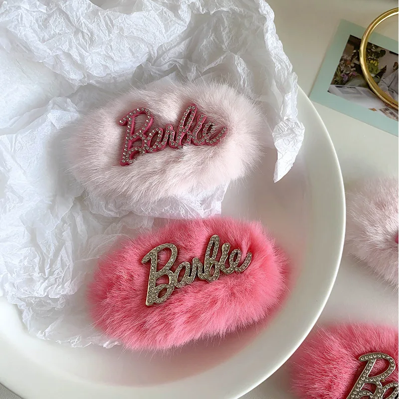

Fashion Letter Rhinestone Hair Clip Pink Y2K Korean Style Hairpin Women Baby Girls Fashion Accessory Plush Design Kids Headwear