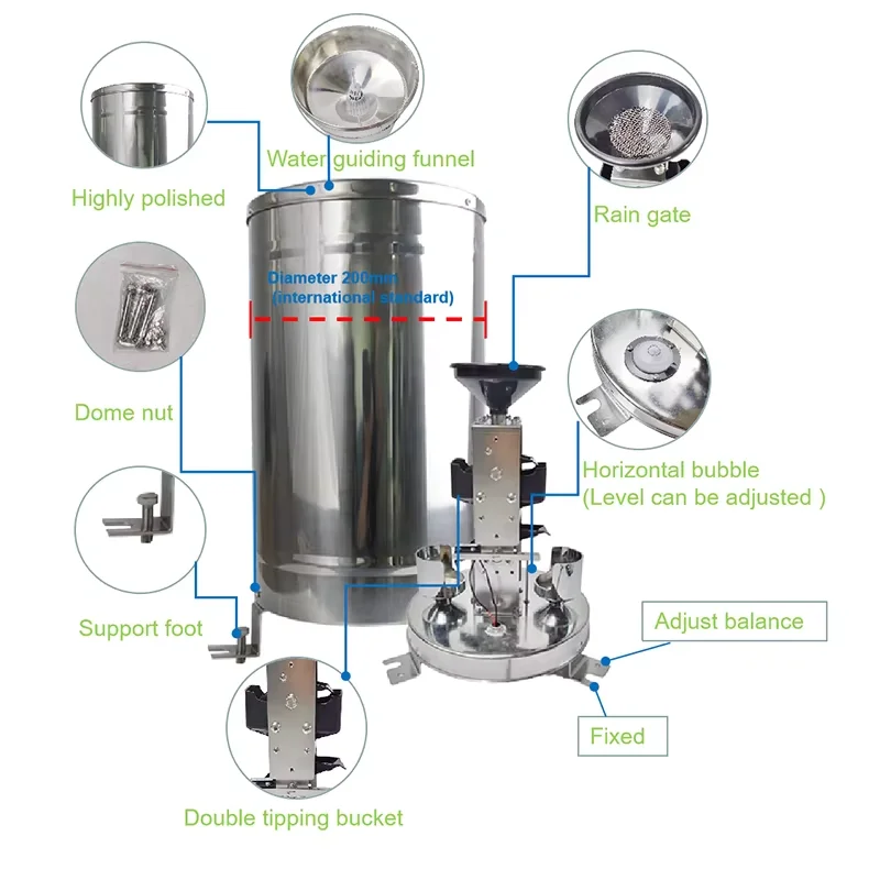 Automatic Rainfall Recorder Measurement Stainless Steel Tipping Bucket Flood Warning Rain Gauge Sensor