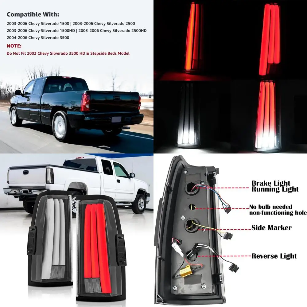 

Chevy Silverado 2003-2006 1500 HD, 2500 HD, 2007 Classic Black Housing Clear Lens LED Tail Lights Assembly