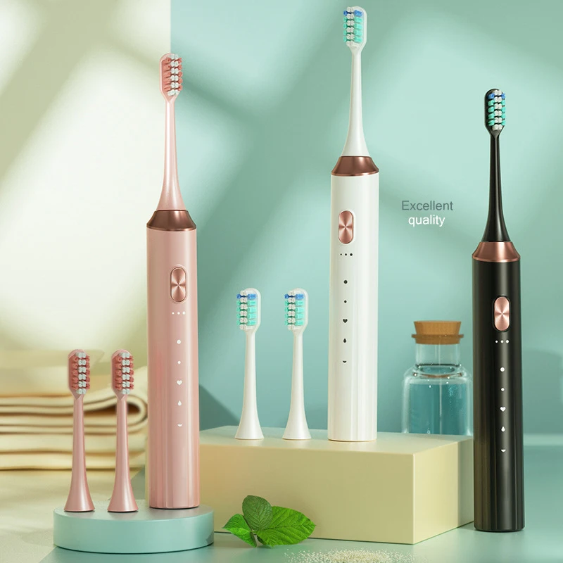 USB 충전식 음파 전동 칫솔 성인용, 5 가지 모드 여행 칫솔, 브러시 헤드 3 개 증정