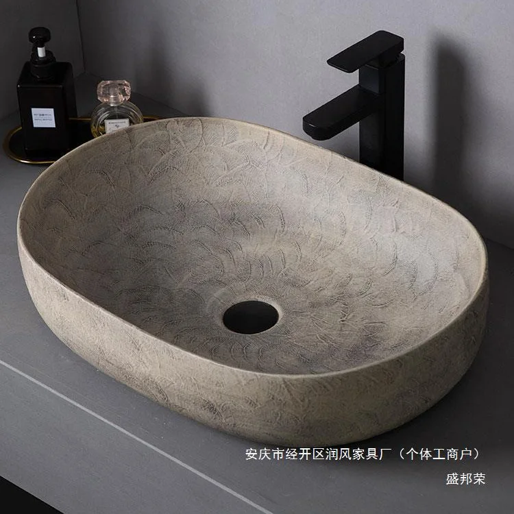 

Basin retro courtyard wabi-sabi wind table basin art washbasin household balcony washbasin single basin outdoor creativity