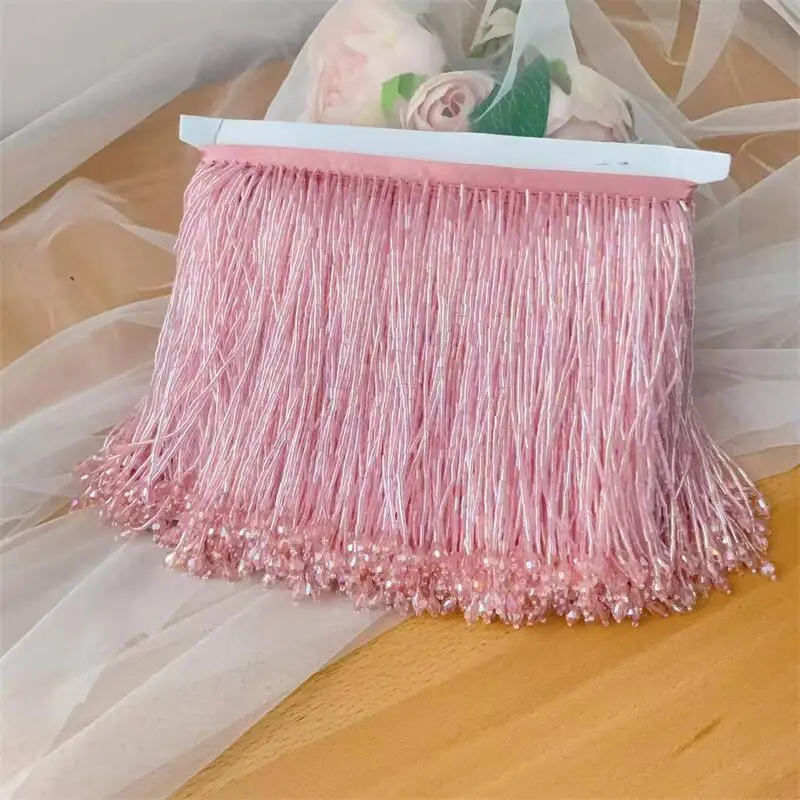 18Color 16cm Wide Glass Beads Tassel Handmade Lace Trim  DIY Wedding Dress Headdress Decoration Accessories RS4047