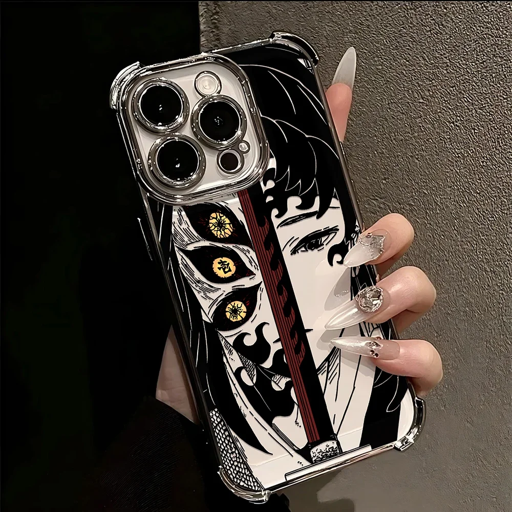 Hot Anime Demons Slayers Plating Case For iPhone 16 15 14 13 12 11 Pro Max X XR XSMax 7 8 Plus Shockproof Anti-Fall Armor Cover