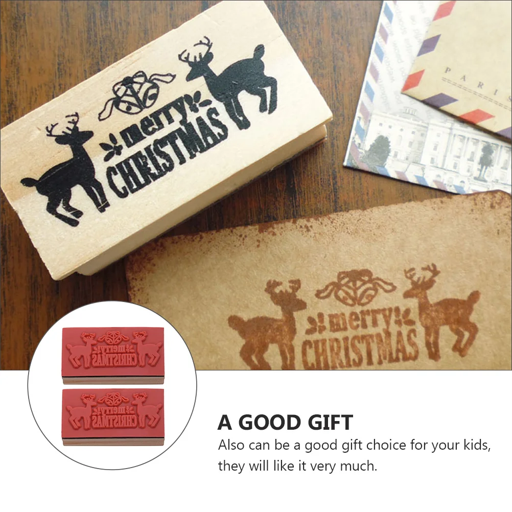2Pcs DIY Christmas Deer Stamper Wooden Seal Stamps Creative Merry Christmas Kids Gift Deer Pattern Stamper Seal Stamps