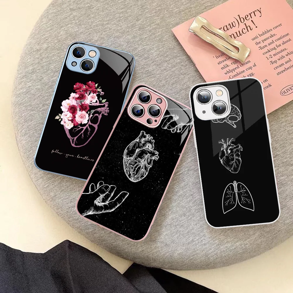 Medical Human Organs Brain Meridian Kidney Pattern Phone Case Tempered Glass For iphone 14 13 12 11 Pro Mini XS MAX 14Plus X XS