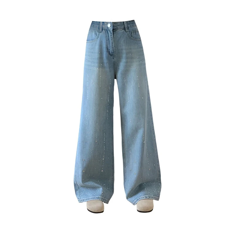 

Women's Sparkling Decoration High Waisted Wide Leg Jeans Personalized Trousers Cool Girl Casual Bottoms Female Street Pants