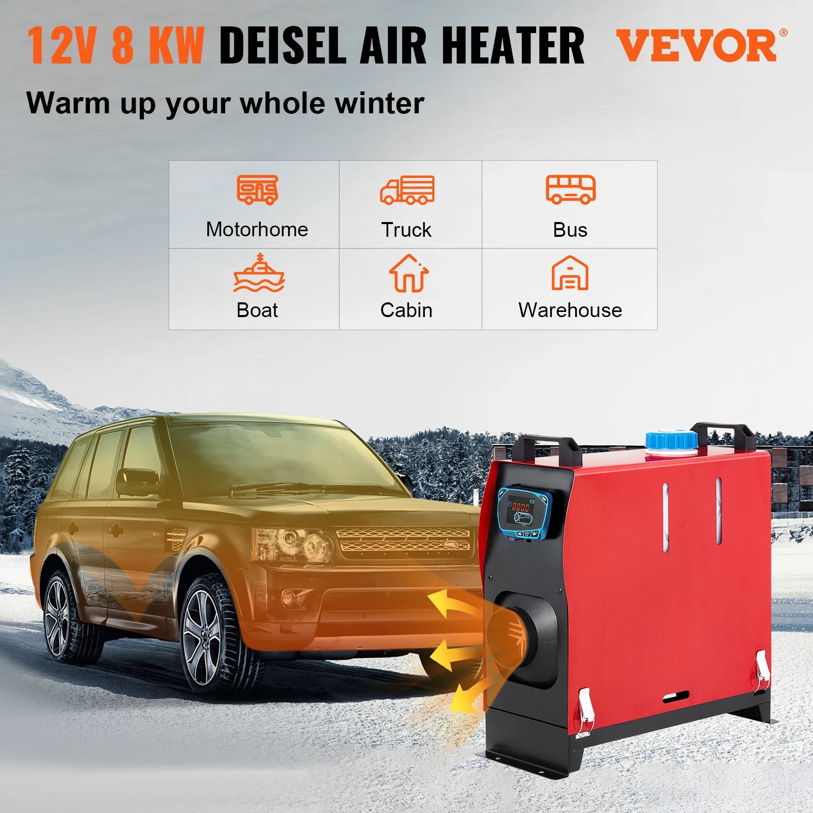 VEVOR 8KW Parking Heater 12V Car Diesel Air Heater All-In-One with LCD Monitor Bus Trailer Boat Trunk Diesel Vehicles Heating