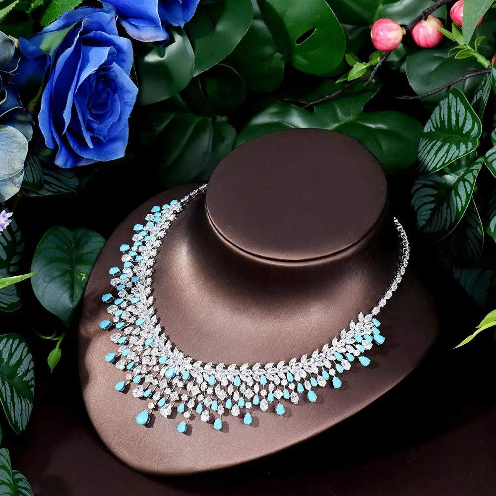 HIBRIDE Hot sale Dubai jewellery women's set bridal party dress sky blue accessories exaggerated necklace earrings pendant S-458 - Image 5