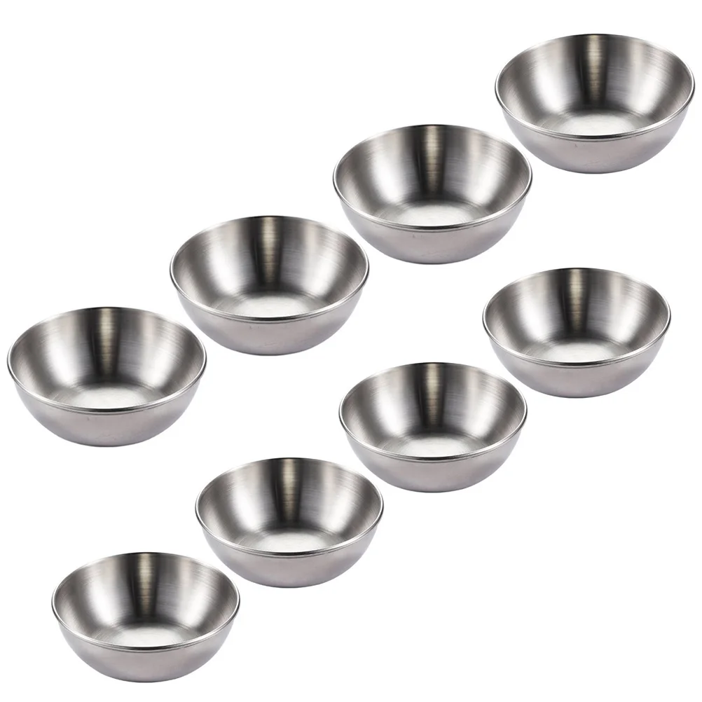 

8 Pcs Silver Stainless Steel Sauce Dipping Plates Stackable Seasoning Spice Dish Round Chilli Vinegar Oil Chili Container