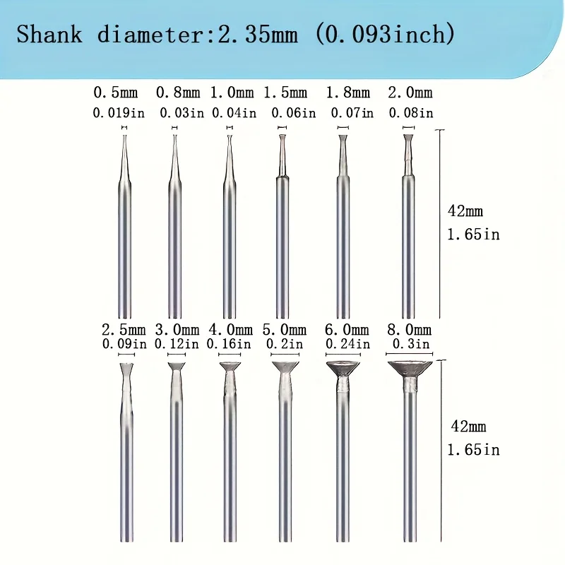 12 Pcs Bowl Shape Diamond Burr Set, 3/32 Inch Shank Stone Carving Bits Diamond Concave Burs Wire Rounder Bits for Rotary Tool
