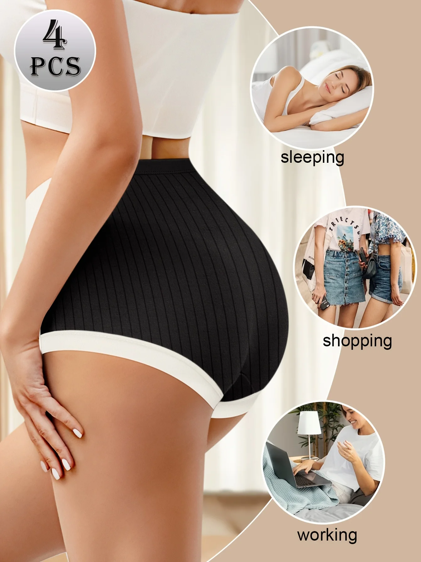 4pcs Comfortable Cotton High Waisted Panties for Women Fashion Clashing Colors Shape and Lift Hip Skin-friendly and Breathable
