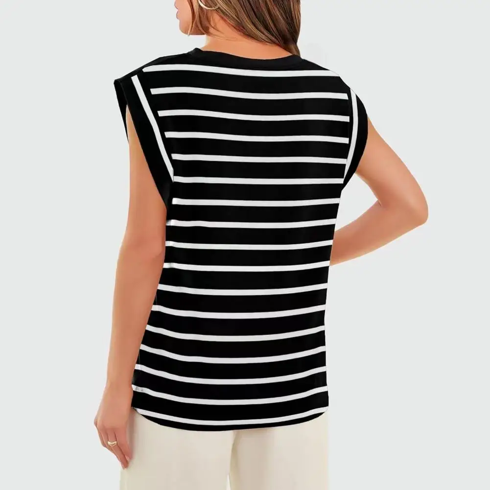 

Stretchy Tee Shirt Striped Color Block Tank Top Casual Loose Fit Tee Shirt O-neck Raglan Sleeve Streetwear Women's Summer