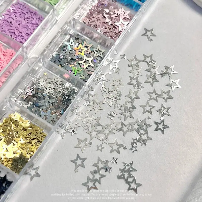 1 Set DIY-Maniküre-Zubehör, gemischte Farben, Stern-Nagelglitzer, laserholografische Pailletten, ungiftig, für Kinder und Erwachsene – Detail 7