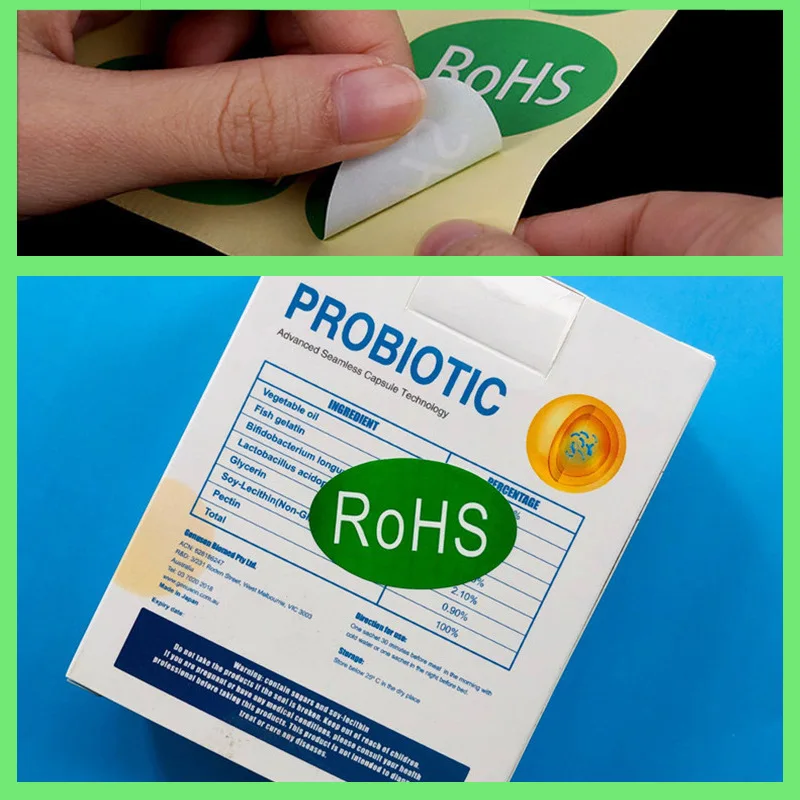 Custom. Coated Paper Adhesive Sticker Green RoHS Label 2. 0hsfgp Environmental Material round Oval Sticker