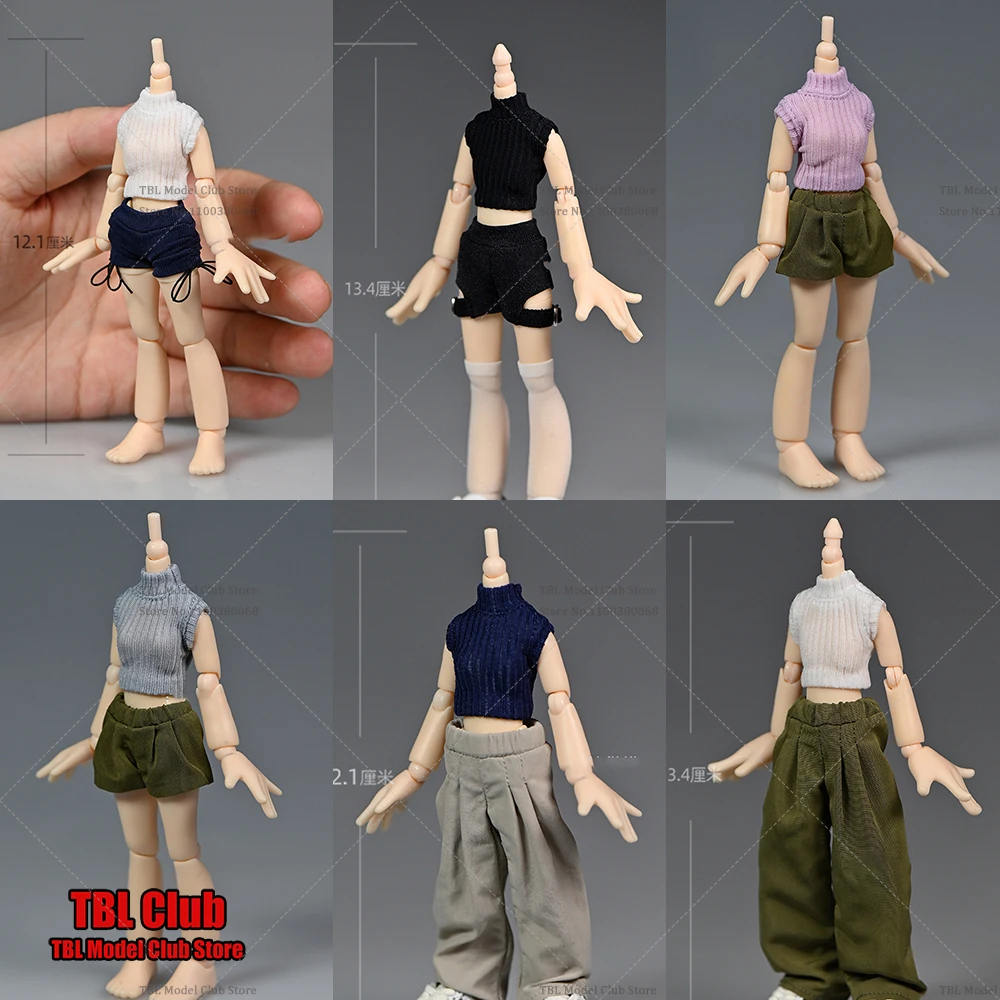 

1/12 Scale Women's Sleeveless Knit Sweater Drawstring Shorts Clothes Model Fit 12.1cm BJD SD Azone Body Girl Action Figure Body
