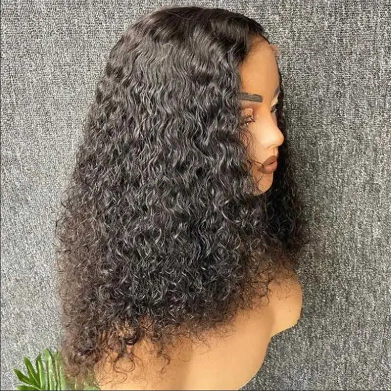 Perruque Lace Front Wig sans colle crépue bouclée noire naturelle pour femme, cheveux de bébé préplumés, densité 180%, 26 po de long, degré de chaleur, 03/3