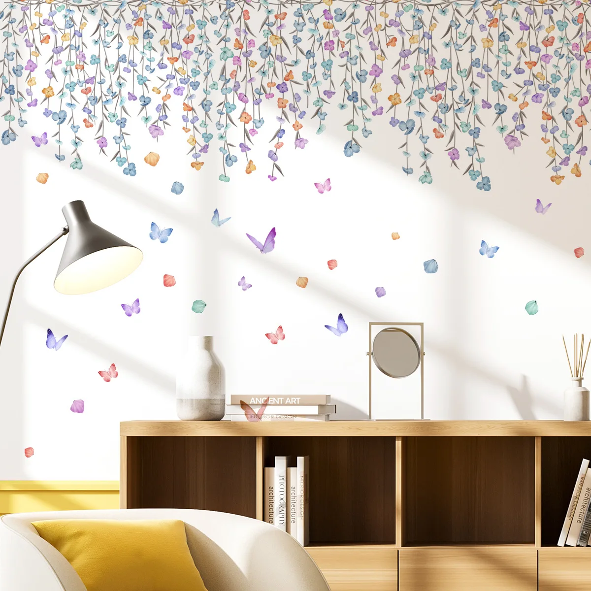 Watercolor Butterfly Flower Wall Stickers for Living Room Bedroom Decor Background Wallpaper Girls Room Daughter Room Wall Decal