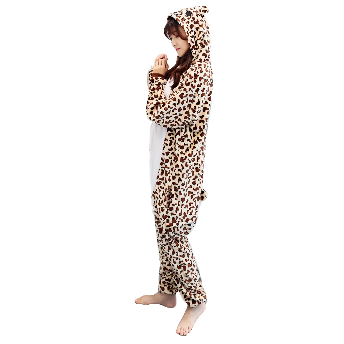 

Parent-Child Outfit Pijamas Jumpsuits Cartoon Leopard Bear Women Men Sleepwear Hoodies Winter Warm Pajamas Onesie Pyjamas