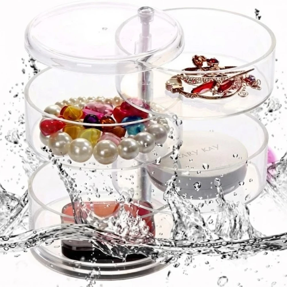 360 Rotating Jewelry Organizer Storage Box Dustproof Earring Necklace Holder Display Stand 4 Layer Plastic Desktop Case Clear