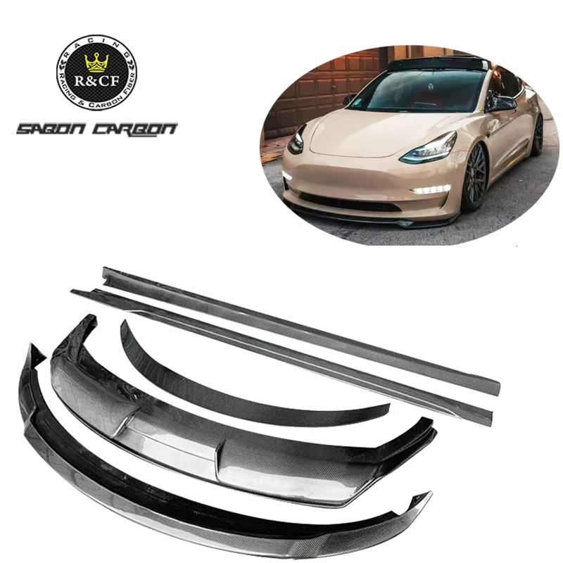 

Model 3 Body Kit ART Style Carbon Fiber Front Bumper Splitter Side Skirts Diffuser Spoiler for Tesla Model 3 19-22